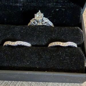 Platinum Engagement Ring & 2 White gold wedding bands
